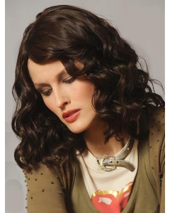  Medium Length Wavy  Layered Capless Human Hair Women Wigs