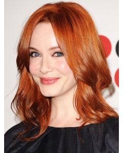 Exquisite Shoulder Length Wavy Lace Front Copper Human Hair Women Wigs  Exquisite Shoulder Length Wavy Lace Front Copper Human Hair Women Wigs