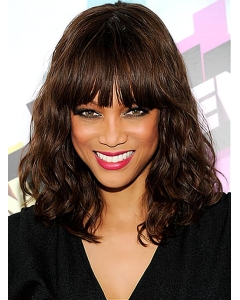 Beautiful Mid-length Wavy Cut With Bangs Capless Human Hair Tyra Banks Wig  Beautiful Mid-length Wavy Cut With Bangs Capless Human Hair Tyra Banks Wig