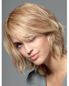 Amazing Blonde Shoulder Length Wavy With Bangs Monofilament Synthetic Women Wigs Amazing Blonde Shoulder Length Wavy With Bangs Monofilament Synthetic Women Wigs