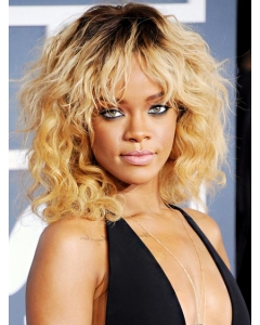 Rihanna New Fashioned Mid-length Wavy with Bangs Full Lace Human Hair Women Wig  Rihanna New Fashioned Mid-length Wavy with Bangs Full Lace Human Hair Women Wig